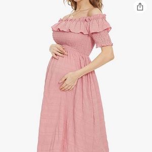 Off Shoulder Smocked Maternity Dress